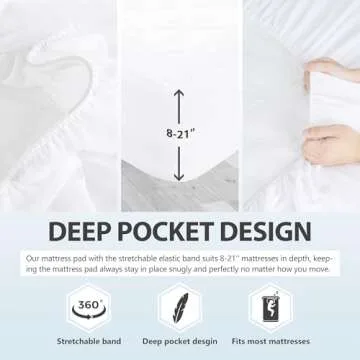 Full Size Quilted Fitted Mattress Pad, Waterproof Breathable Soft Mattress Protector, Deep Pocket Fitted Style Bed Cover, Vinyl-Free