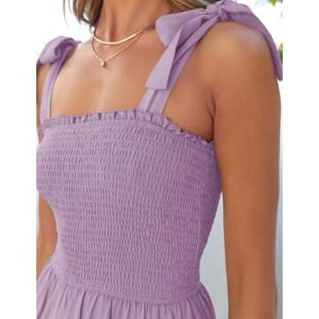 ZESICA Women's 2025 Summer Boho Spaghetti Strap Square Neck Solid Color Ruffle A Line Beach Long Maxi Dress,Lavender,Small