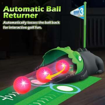 TERRAMUS Upgraded Kids Toy Golf Set with Dinosaur Automatic Golf Returner, Led Light Up Night Golf B...