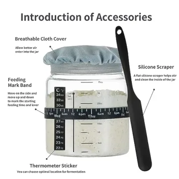 Wissy&Konny Sourdough Starter Jar Set with Scale & Thermometer