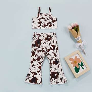 DBZoo Toddler Baby Girl Summer Clothing Set, Sleeveless Tank Tops+Flared Pants 2 Piece Cute Bell Bottom Outfits (A,12-18 Months)