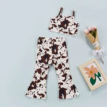 DBZoo Toddler Baby Girl Summer Clothing Set, Sleeveless Tank Tops+Flared Pants 2 Piece Cute Bell Bottom Outfits (A,12-18 Months)