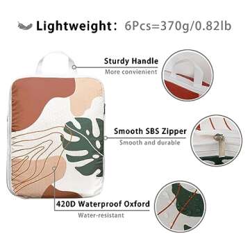 Premium 6 Pcs Waterproof Packing Cubes for Travel