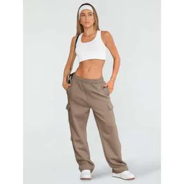 AUTOMET Womens Cargo Sweatpants Wide Leg Fleece Lined Y2k Pants Fall Winter Baggy Joggers with Pockets, CoffeeGrey, XL