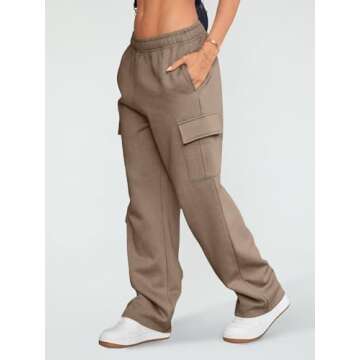 AUTOMET Womens Cargo Sweatpants Wide Leg Fleece Lined Y2k Pants Fall Winter Baggy Joggers with Pockets, CoffeeGrey, XL