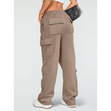 AUTOMET Womens Cargo Sweatpants Wide Leg Fleece Lined Y2k Pants Fall Winter Baggy Joggers with Pockets, CoffeeGrey, XL