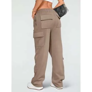 AUTOMET Womens Cargo Sweatpants Wide Leg Fleece Lined Y2k Pants Fall Winter Baggy Joggers with Pockets, CoffeeGrey, XL