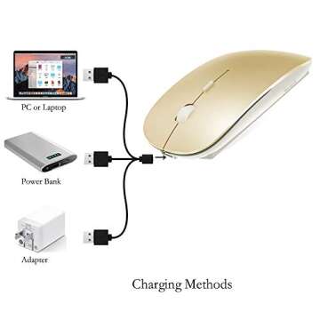 KLO 4 Modes Rechargeable Bluetooth Mouse/Bluetooth 3.0/5.2+USB-2.4G/Type-C,Bluetooth Mouse for MacBook pro/MacBook air/Laptop/iMac/ipad/Notebook/pc(BT/USB-C Gold)