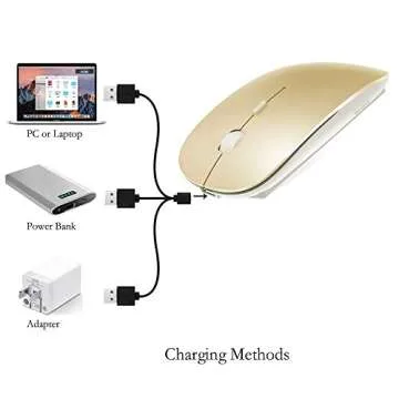 KLO 4 Modes Rechargeable Bluetooth Mouse/Bluetooth 3.0/5.2+USB-2.4G/Type-C,Bluetooth Mouse for MacBook pro/MacBook air/Laptop/iMac/ipad/Notebook/pc(BT/USB-C Gold)