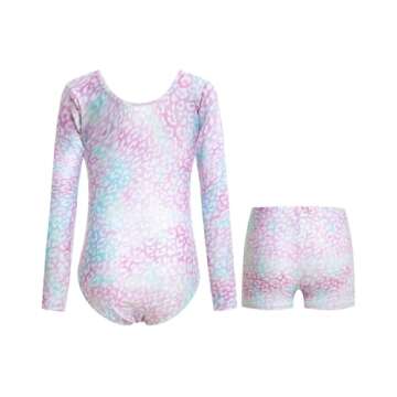JiAmy Leotards for Girls Gymnastics, Long Sleeve Sparkly Dance Biketards with Shorts Ballet Tumbling...