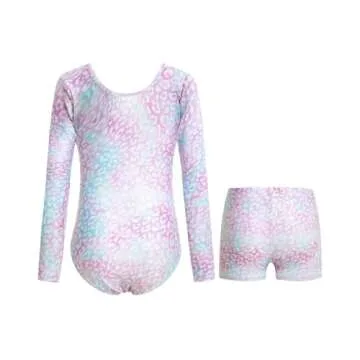 JiAmy Leotards for Girls Gymnastics, Long Sleeve Sparkly Dance Biketards with Shorts Ballet Tumbling...