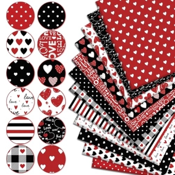 Whaline 12Pcs Valentine's Day Cotton Fabric Bundle