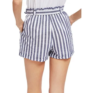 SweatyRocks Women's Stylish Blue White Striped Summer Shorts