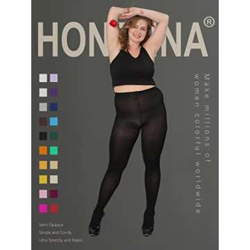 HONENNA Queen Plus Size Tights - 20 Colors Women's Curves Semi Opaque Stockings Nylons Pantyhose 1X-...