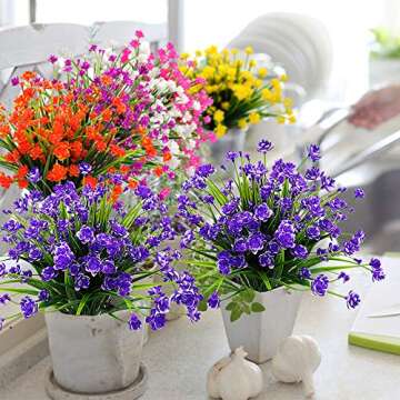 AITISOR Artificial Flowers Fake Outdoor Plants Faux UV Resistant Flower Plastic Shrubs Indoor Outside Hanging Decorations (Purple)