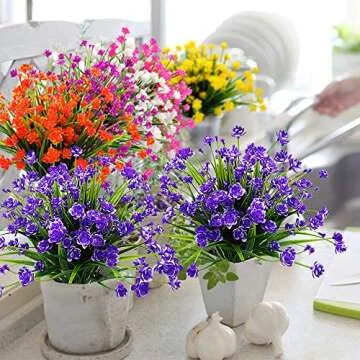 AITISOR Artificial Flowers Fake Outdoor Plants Faux UV Resistant Flower Plastic Shrubs Indoor Outside Hanging Decorations (Purple)