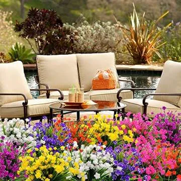 AITISOR Artificial Flowers Fake Outdoor Plants Faux UV Resistant Flower Plastic Shrubs Indoor Outside Hanging Decorations (Purple)