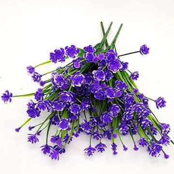 AITISOR Artificial Flowers Fake Outdoor Plants Faux UV Resistant Flower Plastic Shrubs Indoor Outside Hanging Decorations (Purple)