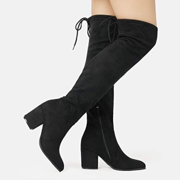 DREAM PAIRS Stylish Black Thigh High Boots for Women