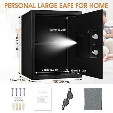 3.0 Cubic Feet Large Safes for Home Use Fire and Water proof, Digital Security Safe with Key and Combination, Home Safes Water and Fireproof for Firearm Medicine Money Valuables