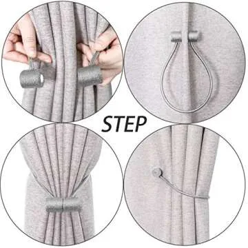 XDerlin Curtain Tiebacks Clips VS Strong Magnetic Tie Band Home Office Decorative Drapes Weave Holdbacks Holders European for Blackout Sheer Window Treatment (2PCS, Light Grey)