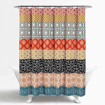 Lush Decor Bohemian Stripe Shower Curtain, 72" W x 72" L, Turquoise & Orange - Enchanting and Bold Colorful Design Perfect for Boho Bathroom Decor