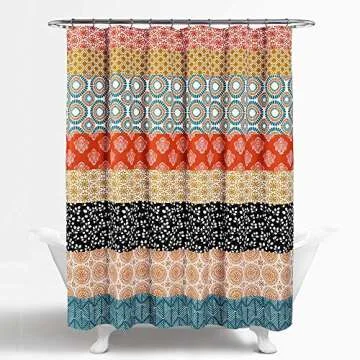 Lush Decor Bohemian Stripe Shower Curtain, 72" W x 72" L, Turquoise & Orange - Enchanting and Bold Colorful Design Perfect for Boho Bathroom Decor