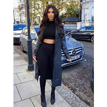 GOKATOSAU Women's Sexy 2 Piece Outfits Long Sleeve Crop Top Pants Set Club Jumpsuits Black