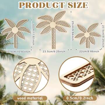 Lineshading 3 Pcs Wooden Rattan Palm Tree Wall Decor Monstera Leaf Wooden Wall Art Boho Wall Decor T...
