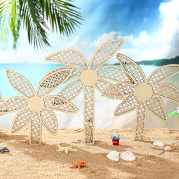 Lineshading 3 Pcs Wooden Rattan Palm Tree Wall Decor Monstera Leaf Wooden Wall Art Boho Wall Decor Tropical Plant Rattan Wall Decor for Home Bathroom Decor(Palm Tree)