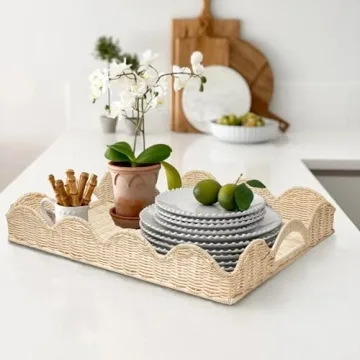 Scalloped Rattan Tray for Stylish Home Serving Needs