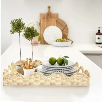 Scalloped Rattan Tray for Stylish Home Serving Needs
