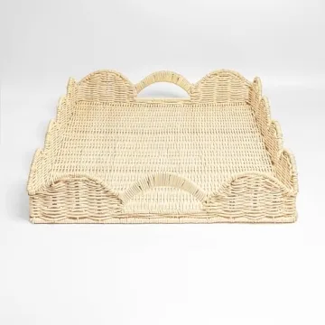 Scalloped Rattan Tray for Stylish Home Serving Needs