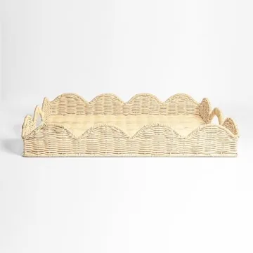 Scalloped Rattan Tray for Stylish Home Serving Needs