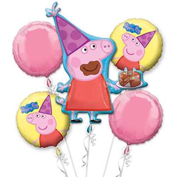 Peppa Pig Balloon Birthday Party Favor Supplies 5ct Foil Balloon Bouquet