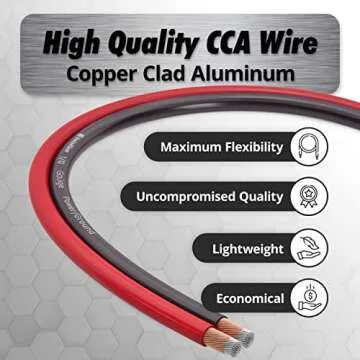 InstallGear 1/0 Gauge Wire (50ft) Copper Clad Aluminum CCA - Battery Cable, Car Amplifier Power and Ground Wire - Automotive Wire, Car Audio Speaker Stereo, RV Trailer, Welding Cable, Primary Wiring