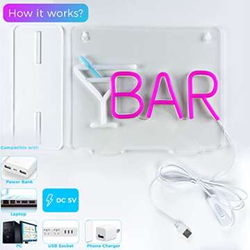 Cocktails Bar Sign LED Neon Light for Home Bar and Parties