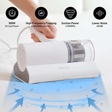 Bed Vacuum Cleaner, Mattress Vacuum Cleaner Powerful Suction, Handheld Couch Cleaner Machine Deep Cleaner for Bed Cleaning, Sheet, Fabric Sofa Vacuuming (White)