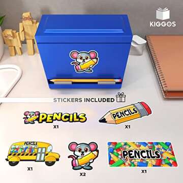 Pencil Dispenser Holder Blue Stainless Steel Dispenser for Pencils with 6 Beautiful stickers for Decoration Metal Pencil Dispenser for Classroom Home Office Teachers Students (Pencils Not Included)