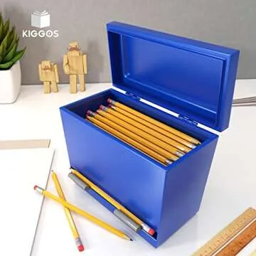Pencil Dispenser Holder Blue Stainless Steel Dispenser for Pencils with 6 Beautiful stickers for Decoration Metal Pencil Dispenser for Classroom Home Office Teachers Students (Pencils Not Included)