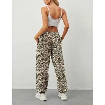 Eutten Women's Baggy Leopard Print Sweatpants - Stylish Fleece Joggers with Pockets