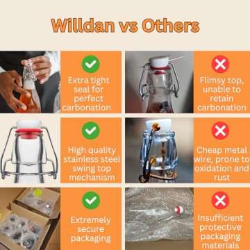 WILLDAN Giara Glass Bottle with Stopper Caps, Set of 4-33.75 Oz Carafe Swing Top Glass Bottles for Beverages, Oils, Kombucha, Kefir, Vinegar, Leak Proof Caps & Airtight Lids