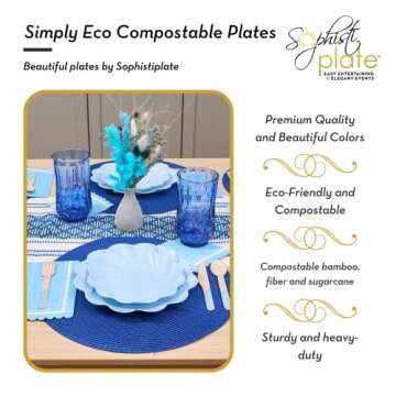 Sophistiplate Eco-Friendly Compostable Dinner Plates - Made of Bamboo Wood Fiber, and Sugarcane- Biodegradable and Disposable Party Plates- Sturdy & Heavy Duty - Pack of 16