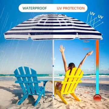 MEWAY 8.5ft Beach Umbrella with Detachable Sand Anchor & Tilt Mechanism, Portable UV 50+ Protection, Outdoor Sunshade Umbrella with Carry Bag, for Garden Beach Outdoor
