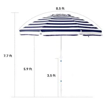 MEWAY 8.5ft Beach Umbrella with Detachable Sand Anchor & Tilt Mechanism, Portable UV 50+ Protection, Outdoor Sunshade Umbrella with Carry Bag, for Garden Beach Outdoor