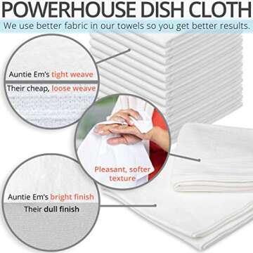 Aunti Em's Kitchen Flour Sack Dish Towels - Natural Cotton for Embroidery and Drying Glass, Hand, Di...