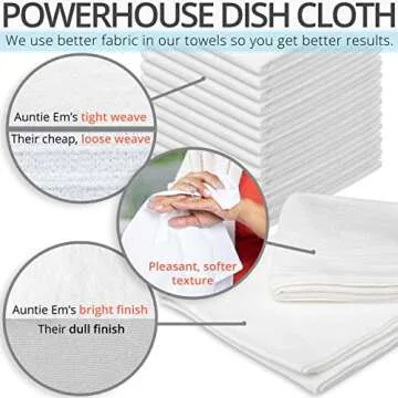 Aunti Em's Kitchen Flour Sack Dish Towels - Natural Cotton for Embroidery and Drying Glass, Hand, Di...