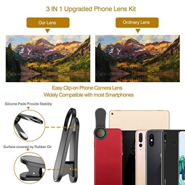 Upgraded 3 in 1 Phone Camera Lens Kit for All Smartphones