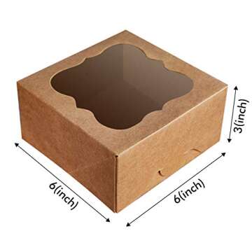 ONE MORE [25pcs] 6"x6"x3"Brown Bakery Boxes with PVC Window for Pie and Cookies Boxes Small Natural Kraft Paper Box 6x6x3inch,Pack of 25