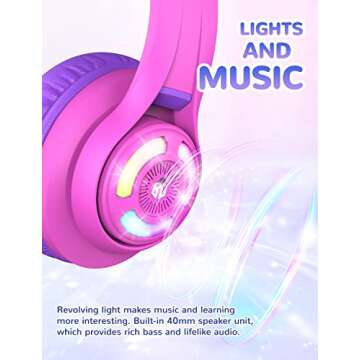 iClever Cat Ear Kids Bluetooth Headphones, LED Lights Up, 74/85dBA Safe Volume Limited, 50H Playtime...